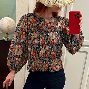 THE GREAT. Floral Puff-Sleeve Blouse - Black Floral